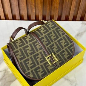 fendi Boston 365 BrowN FF jacquard Fabric Bag 1477