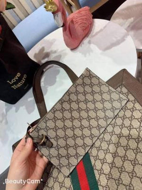 GUCCI CANVAS LEATHER TOTE BAG WITH POUCH 5159